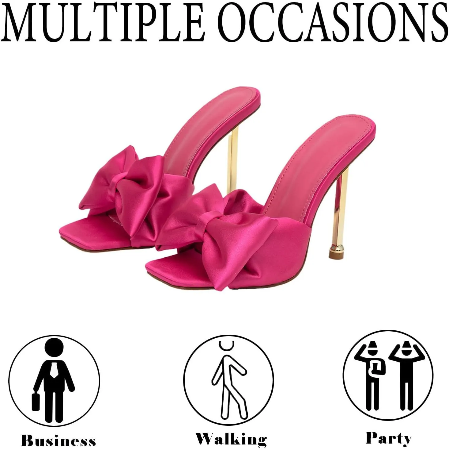 Women's Satin Bow-Knot Sexy Stiletto Dress Sandals Fashion Comfortable Square Open Toe Slip On Super High Heel Party Slides Sandals for Prom Wedding Date