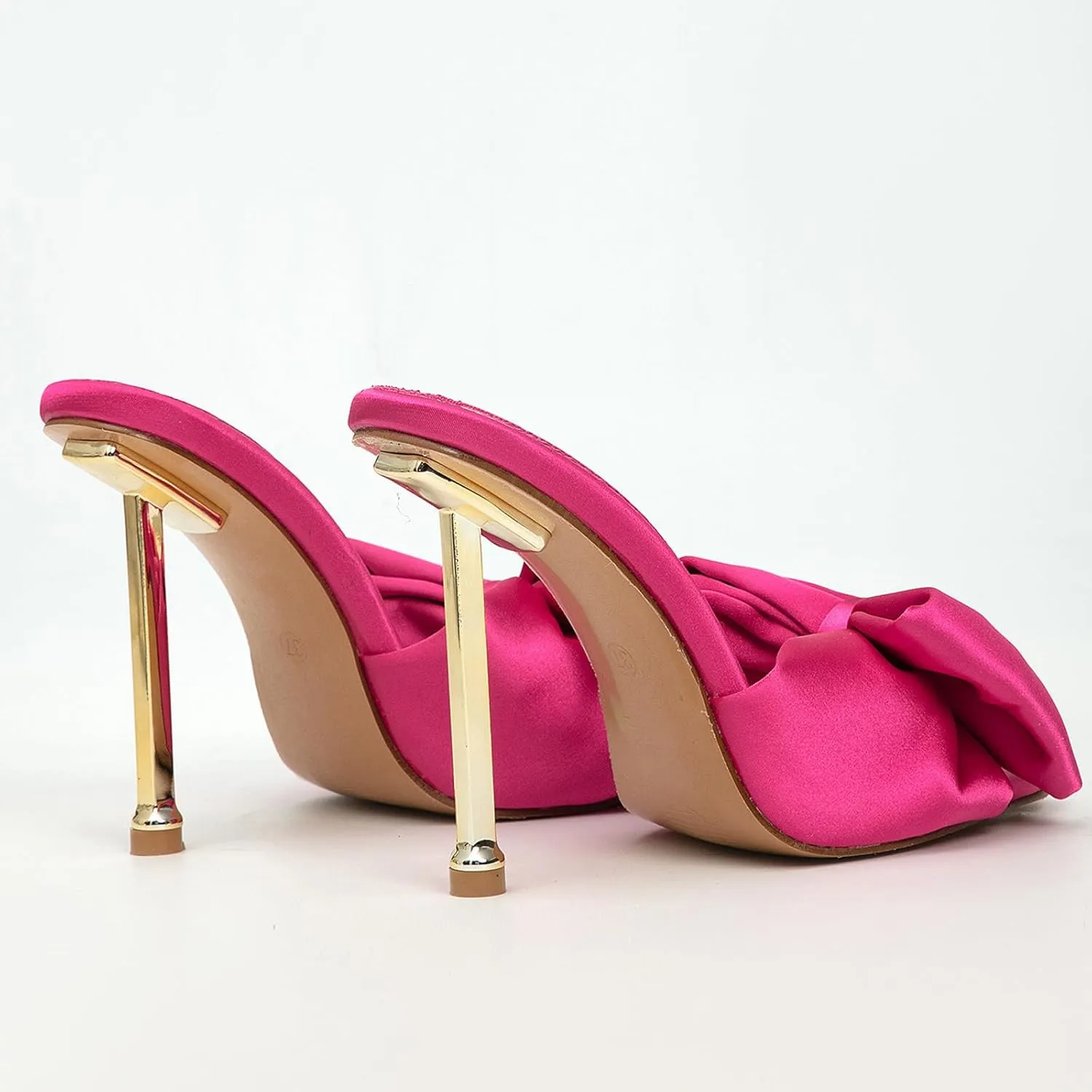 Women's Satin Bow-Knot Sexy Stiletto Dress Sandals Fashion Comfortable Square Open Toe Slip On Super High Heel Party Slides Sandals for Prom Wedding Date