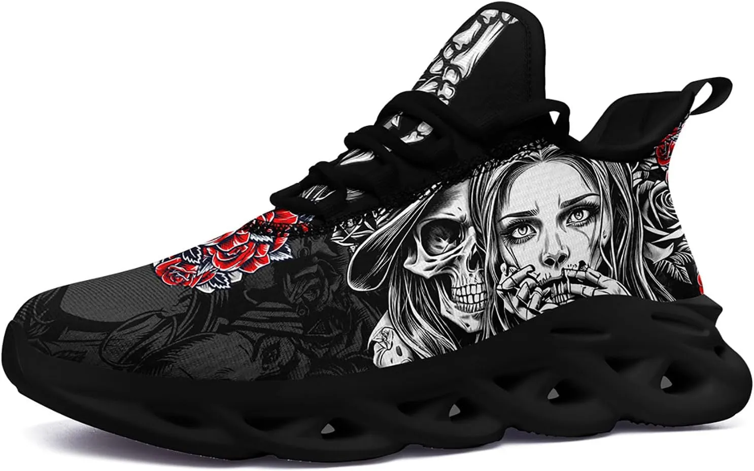 Women's Skull Running Shoes Lightweight Athletic Trail Tennis Shoes Cool Supportive Workout Gym Sneaker for Men