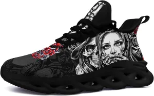 Women's Skull Running Shoes Lightweight Athletic Trail Tennis Shoes Cool Supportive Workout Gym Sneaker for Men