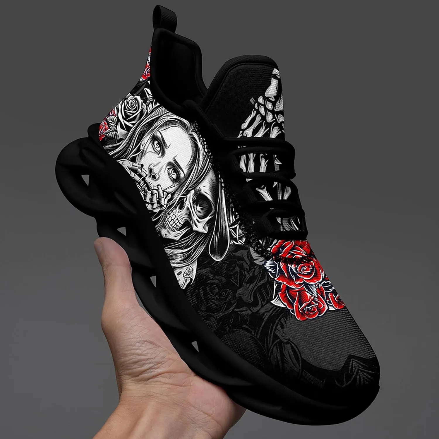 Women's Skull Running Shoes Lightweight Athletic Trail Tennis Shoes Cool Supportive Workout Gym Sneaker for Men