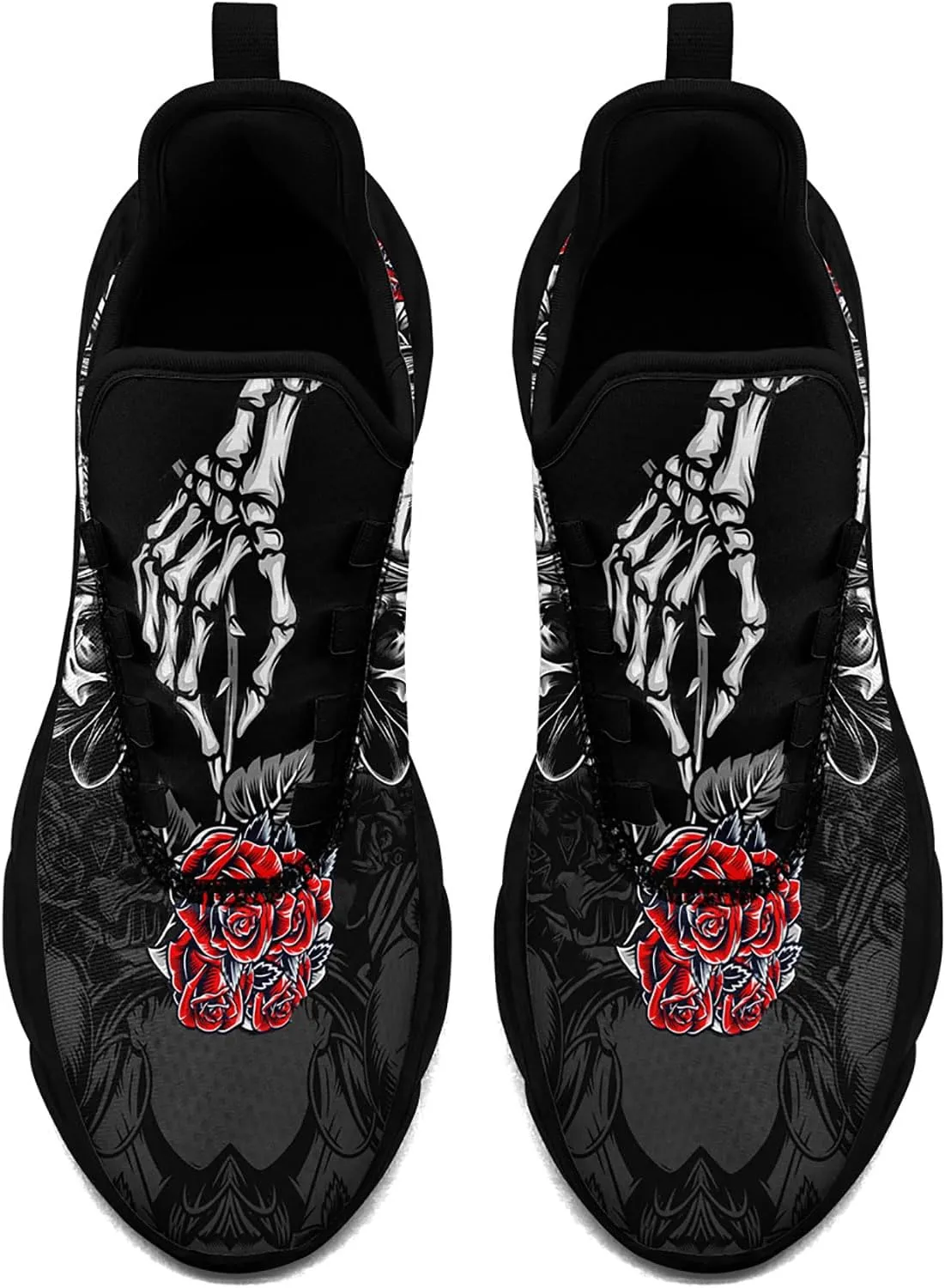 Women's Skull Running Shoes Lightweight Athletic Trail Tennis Shoes Cool Supportive Workout Gym Sneaker for Men