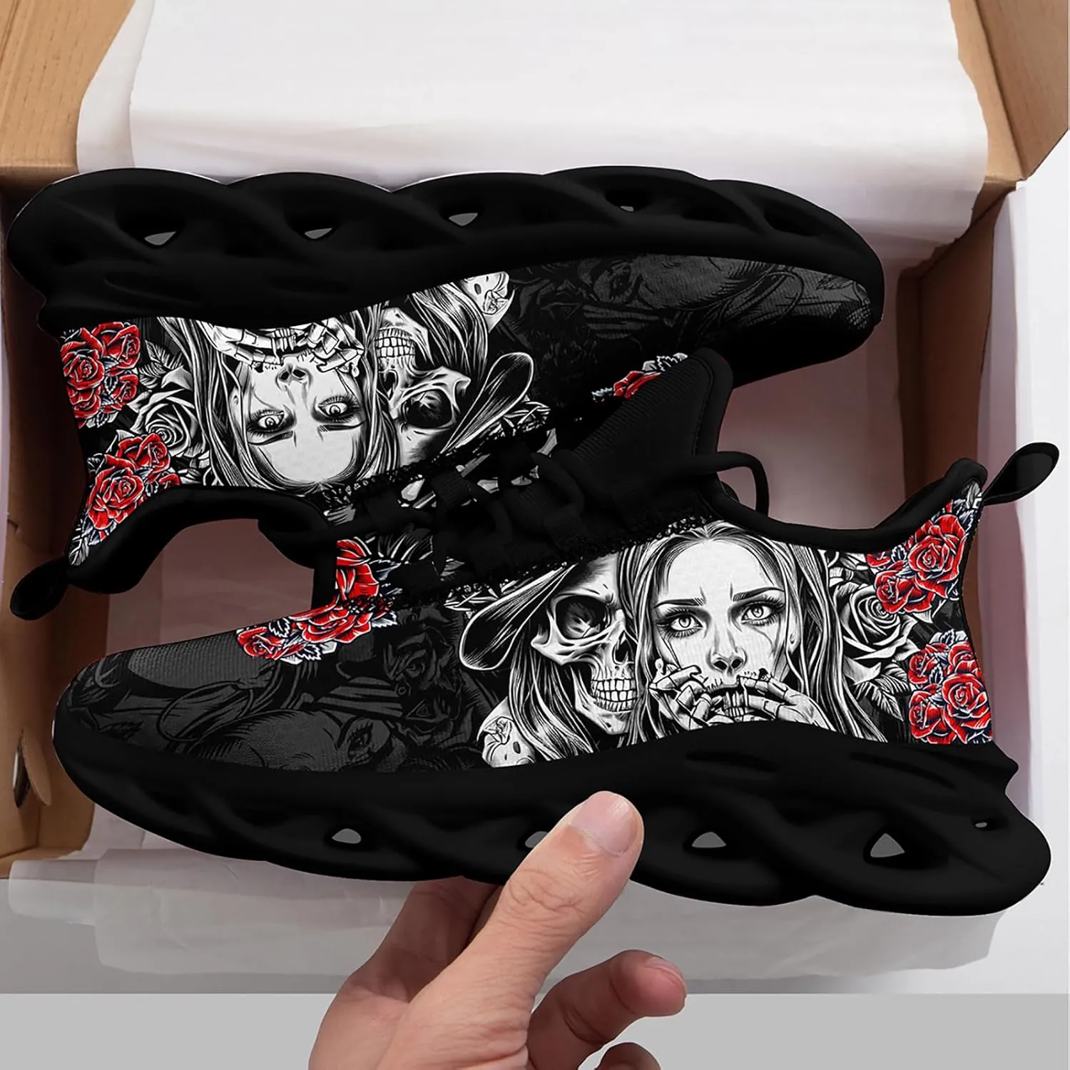 Women's Skull Running Shoes Lightweight Athletic Trail Tennis Shoes Cool Supportive Workout Gym Sneaker for Men