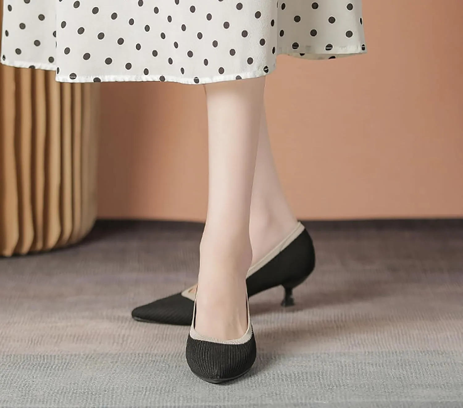 Women'S Slip On Kitten Heel Formal Dress Shoes,Pointed Toe Knitted Foldable Comfortable Work Office Pumps