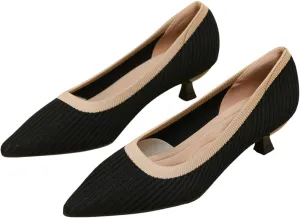 Women'S Slip On Kitten Heel Formal Dress Shoes,Pointed Toe Knitted Foldable Comfortable Work Office Pumps