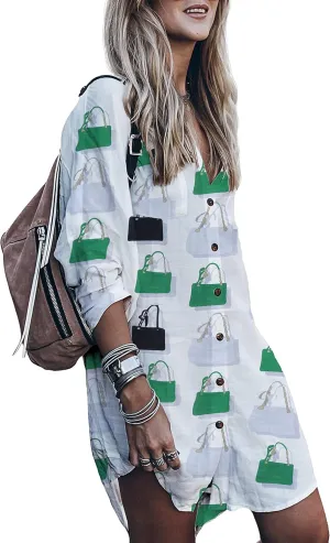 Women’s Swimsuit Cover up,Silky Button Down Shirt Midi Dress Kimono,Summer Bathing Suit Beach Coverups for Women (CP-Aline)