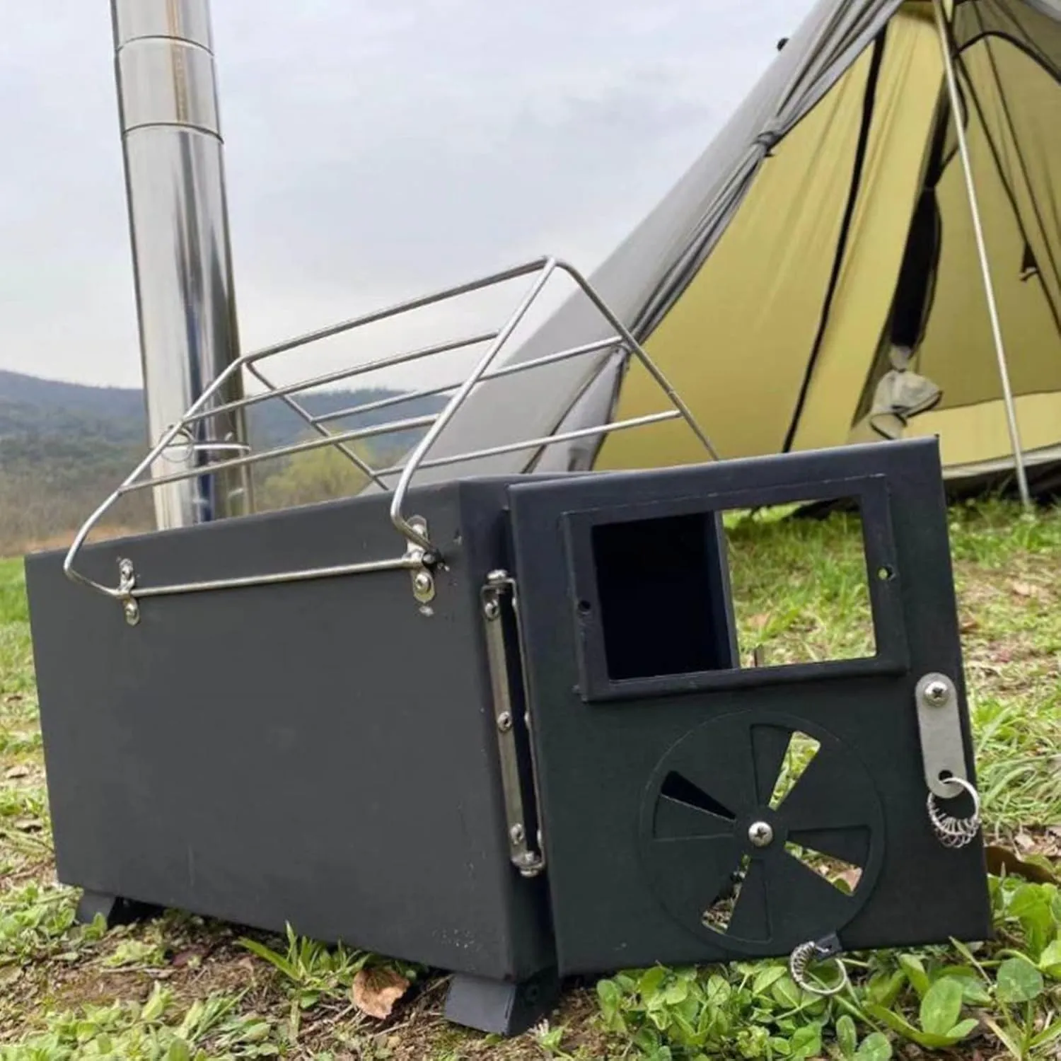 Wood Stove,Portable Stoves,Outdoor Tent Camping Stove, with Chimney Pipe,Foldable Stainless Steel Burning Stove/Black
