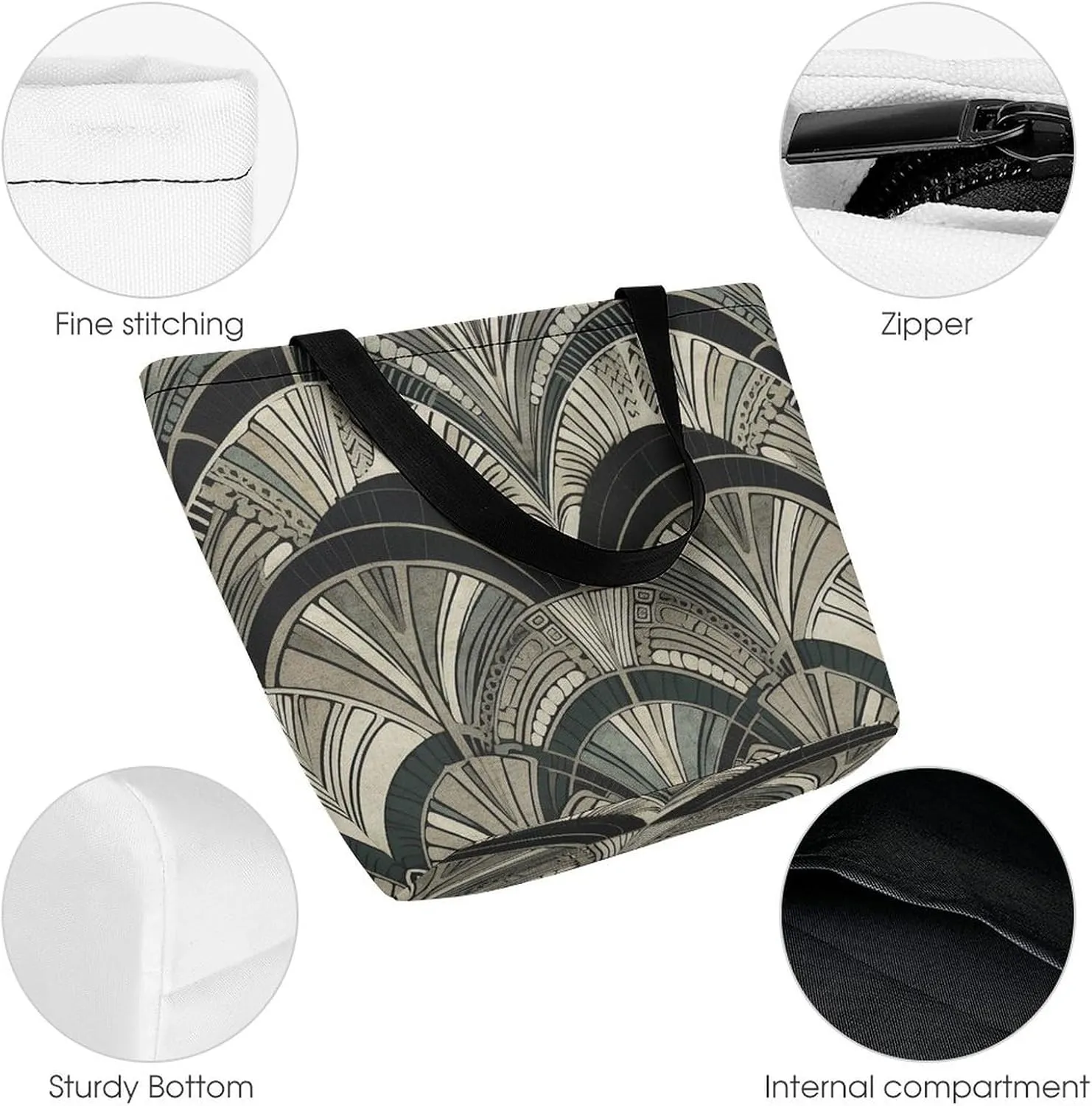 Woodcut Style Tote Bag for Women Grocery Bags Foldable Shopping Bag Large Reusable Handbags for Work Travel