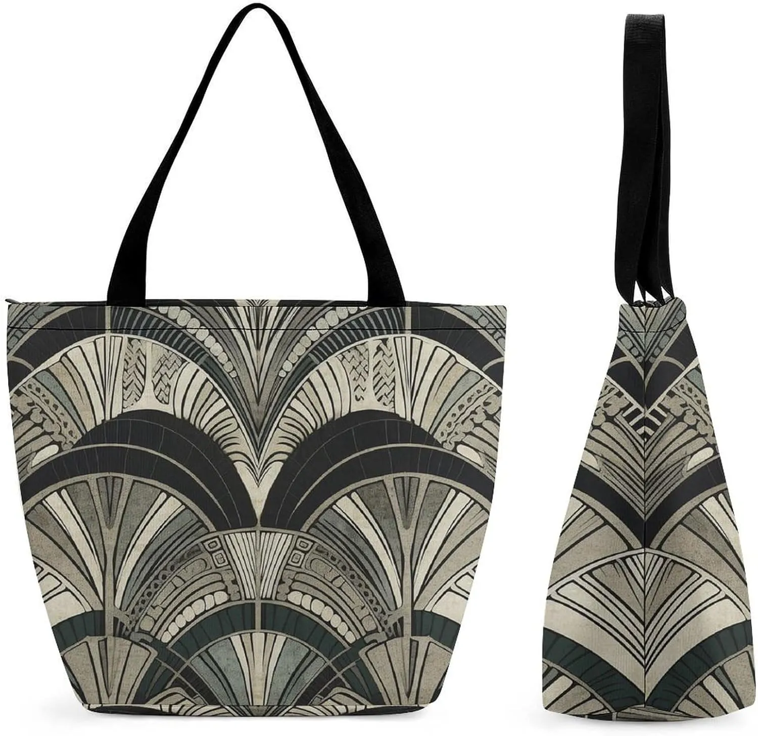Woodcut Style Tote Bag for Women Grocery Bags Foldable Shopping Bag Large Reusable Handbags for Work Travel