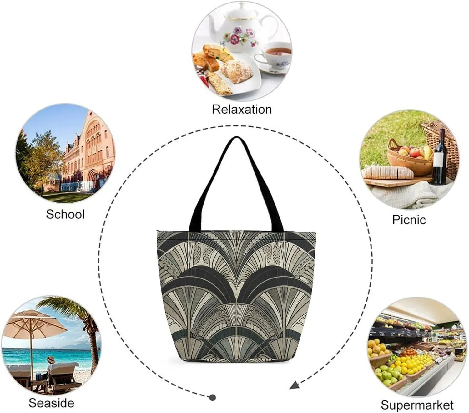 Woodcut Style Tote Bag for Women Grocery Bags Foldable Shopping Bag Large Reusable Handbags for Work Travel