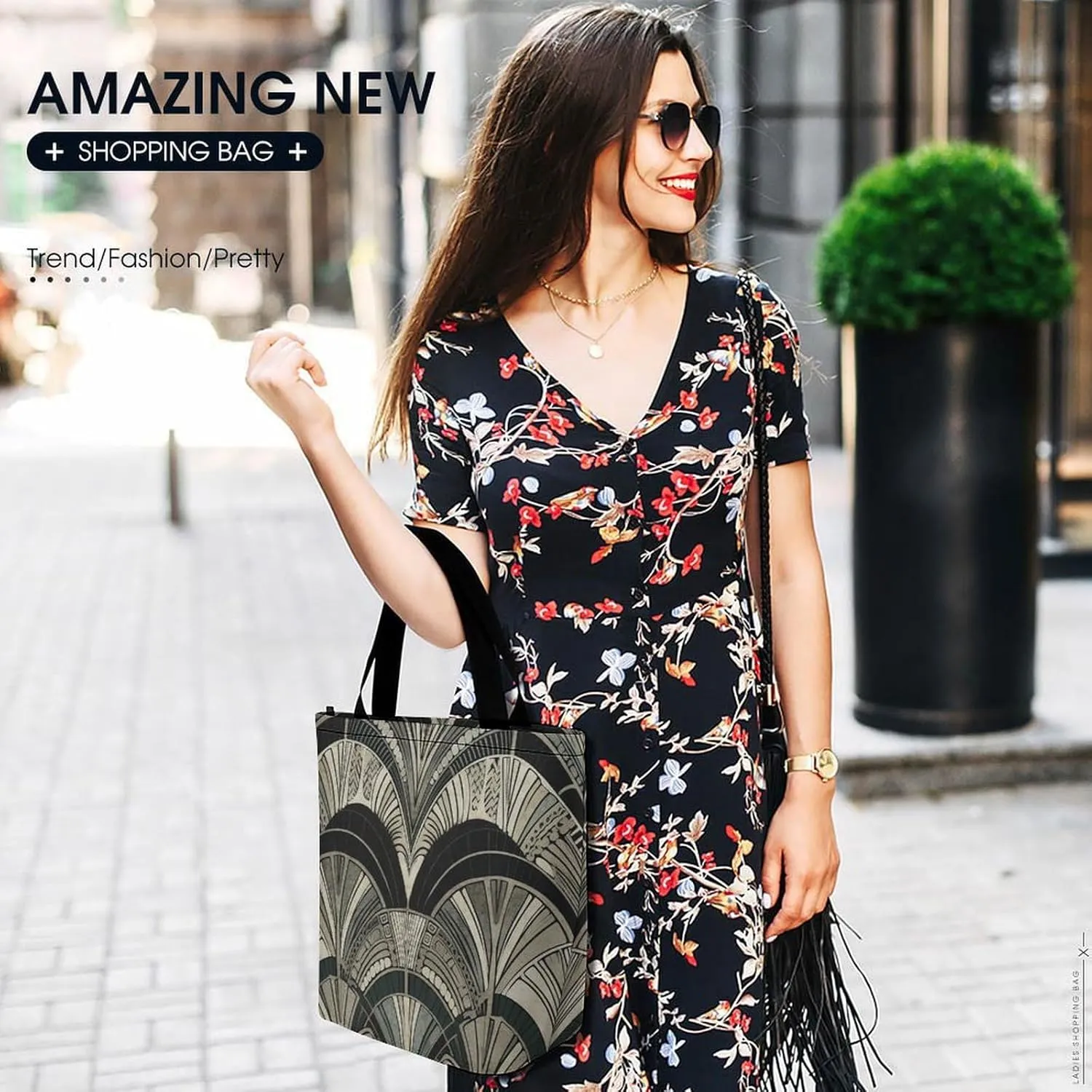 Woodcut Style Tote Bag for Women Grocery Bags Foldable Shopping Bag Large Reusable Handbags for Work Travel