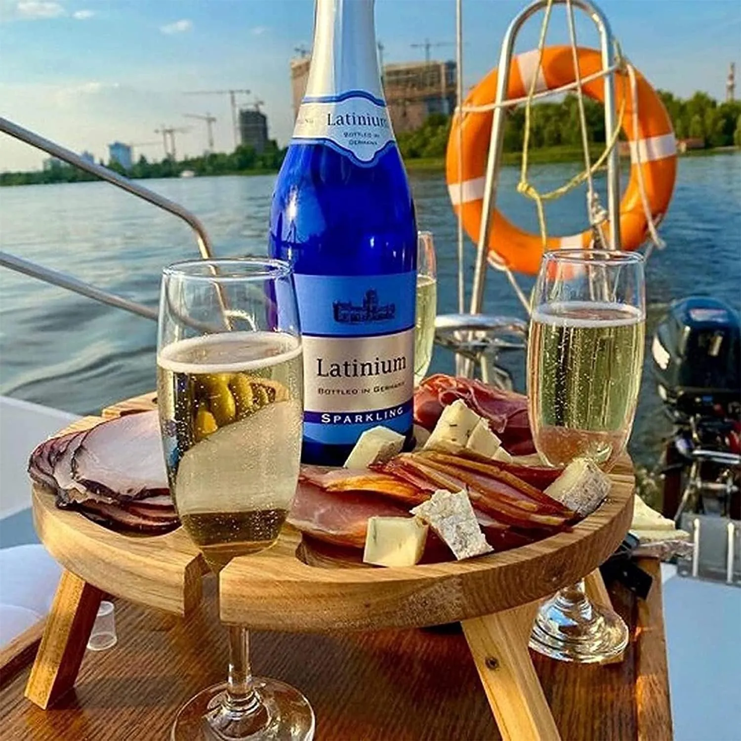 Wooden Folding Picnic Table, Portable Mini Outdoor Travel Picnic Table Beach Table with Wine Glass Holder