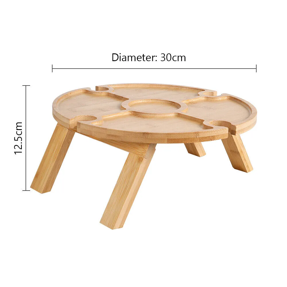 Wooden Folding Picnic Table, Portable Mini Outdoor Travel Picnic Table Beach Table with Wine Glass Holder