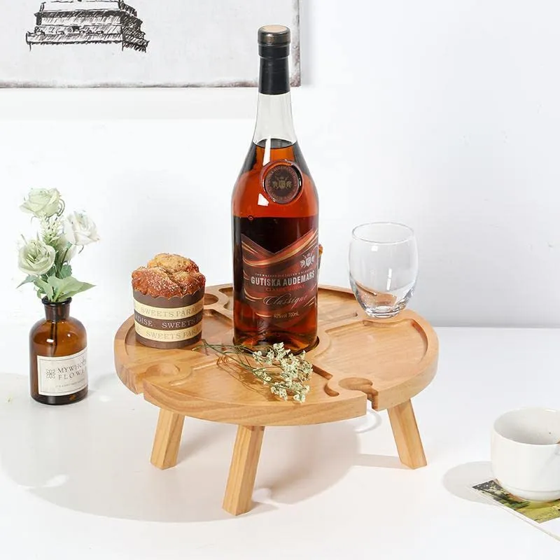 Wooden Folding Picnic Table, Portable Mini Outdoor Travel Picnic Table Beach Table with Wine Glass Holder