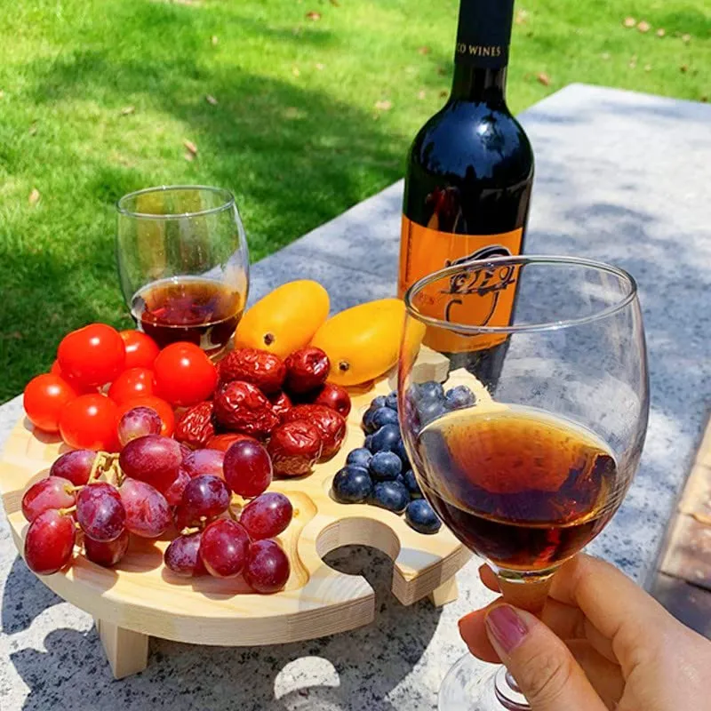 Wooden Folding Picnic Table, Portable Mini Outdoor Travel Picnic Table Beach Table with Wine Glass Holder