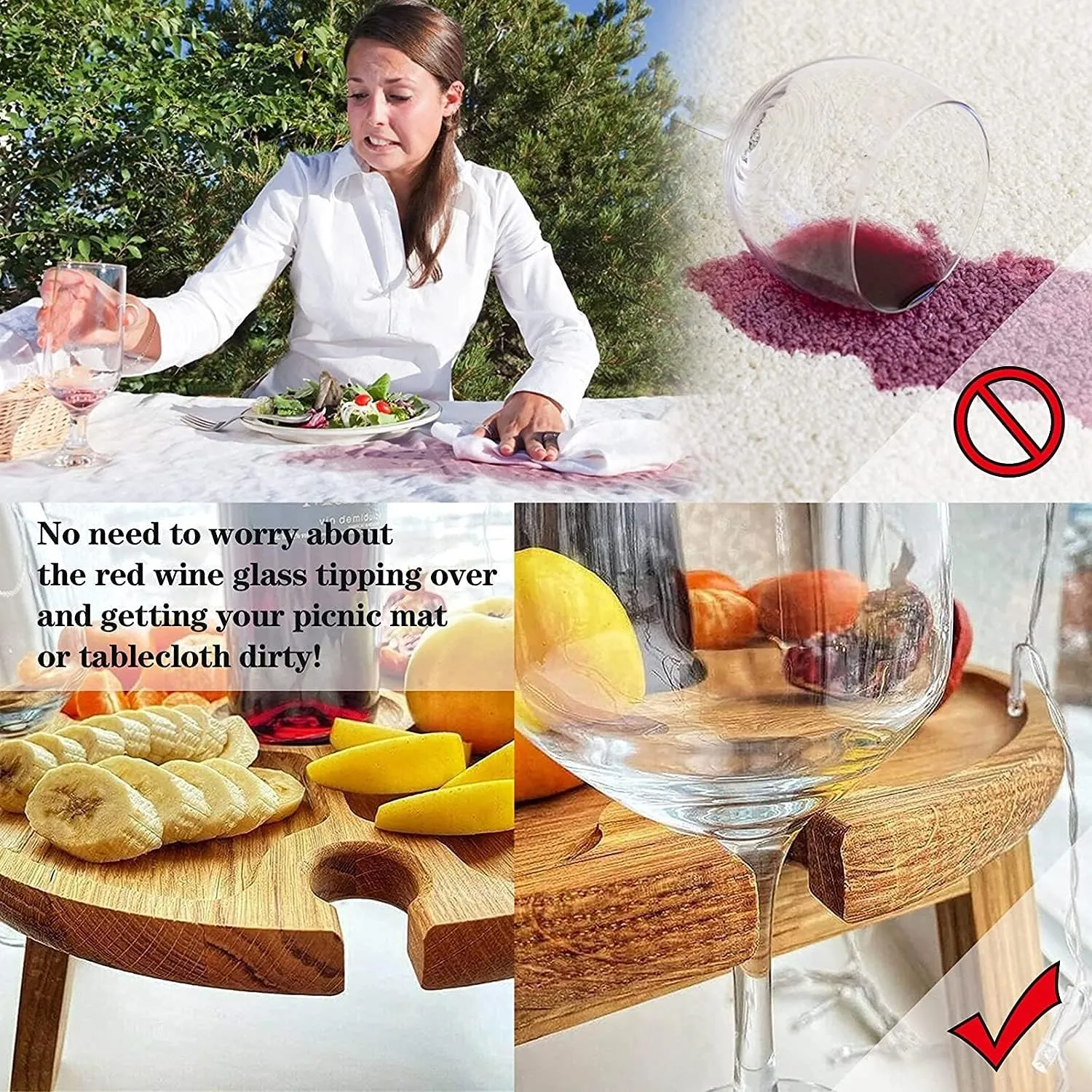 Wooden Folding Picnic Table, Portable Mini Outdoor Travel Picnic Table Beach Table with Wine Glass Holder