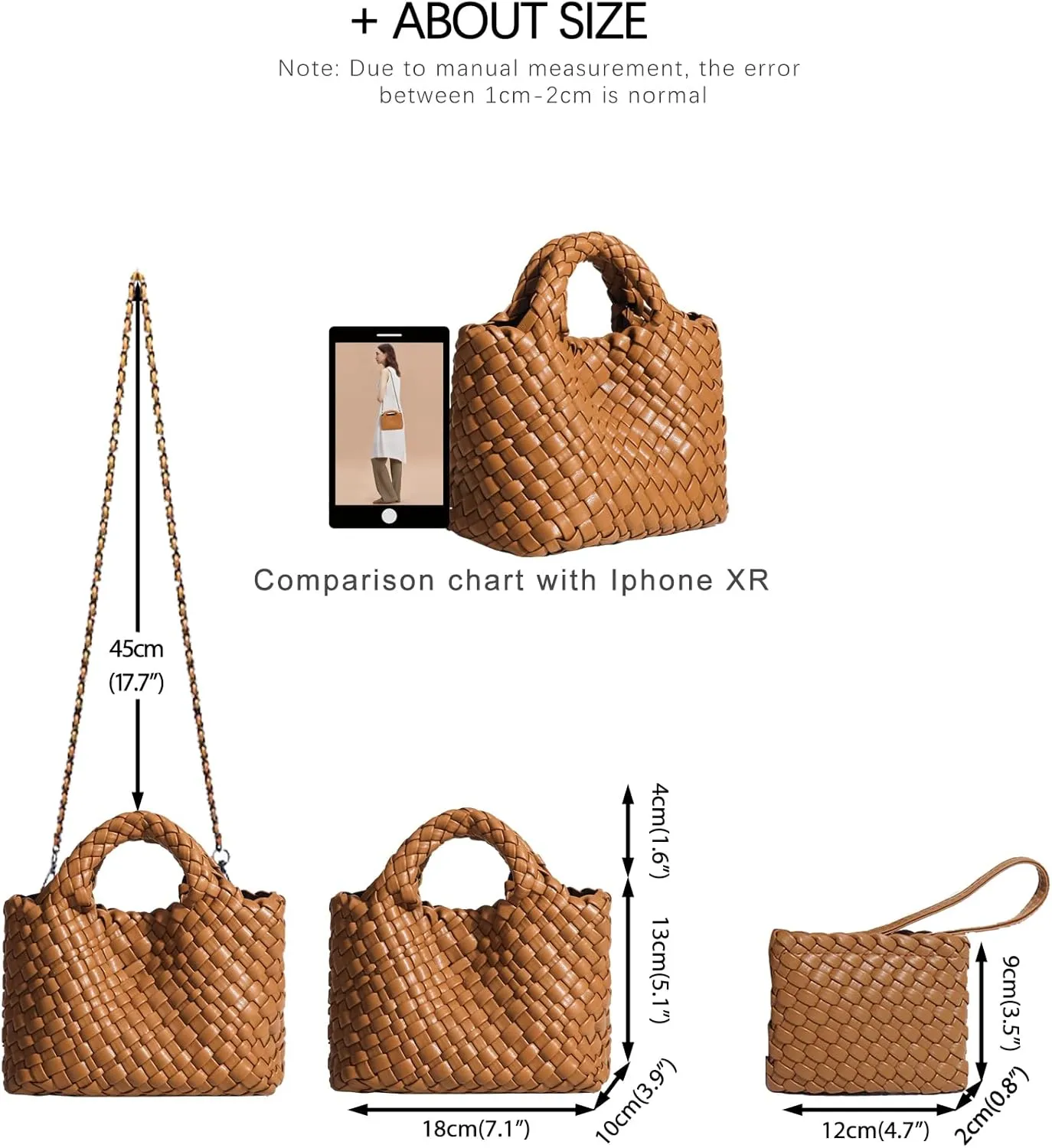 Woven Tote Bag for Women with Coin Purse, Foldable Chain Small Crossbody Handbags, Fashion Shoulder Bag, Hobo Satchel