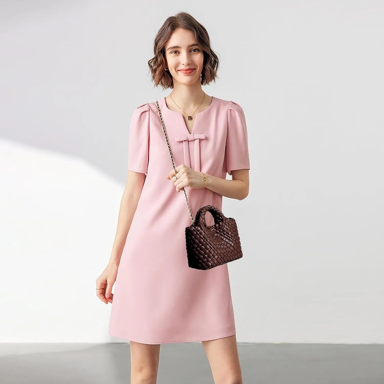 Woven Tote Bag for Women with Coin Purse, Foldable Chain Small Crossbody Handbags, Fashion Shoulder Bag, Hobo Satchel