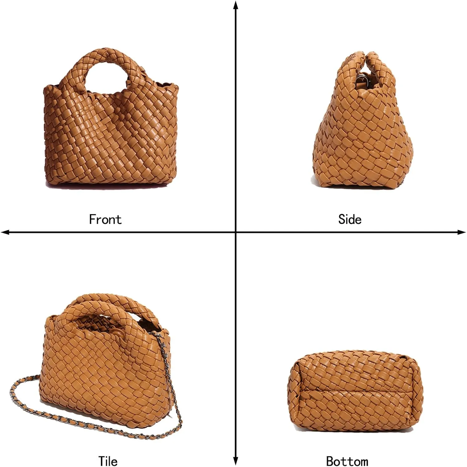 Woven Tote Bag for Women with Coin Purse, Foldable Chain Small Crossbody Handbags, Fashion Shoulder Bag, Hobo Satchel