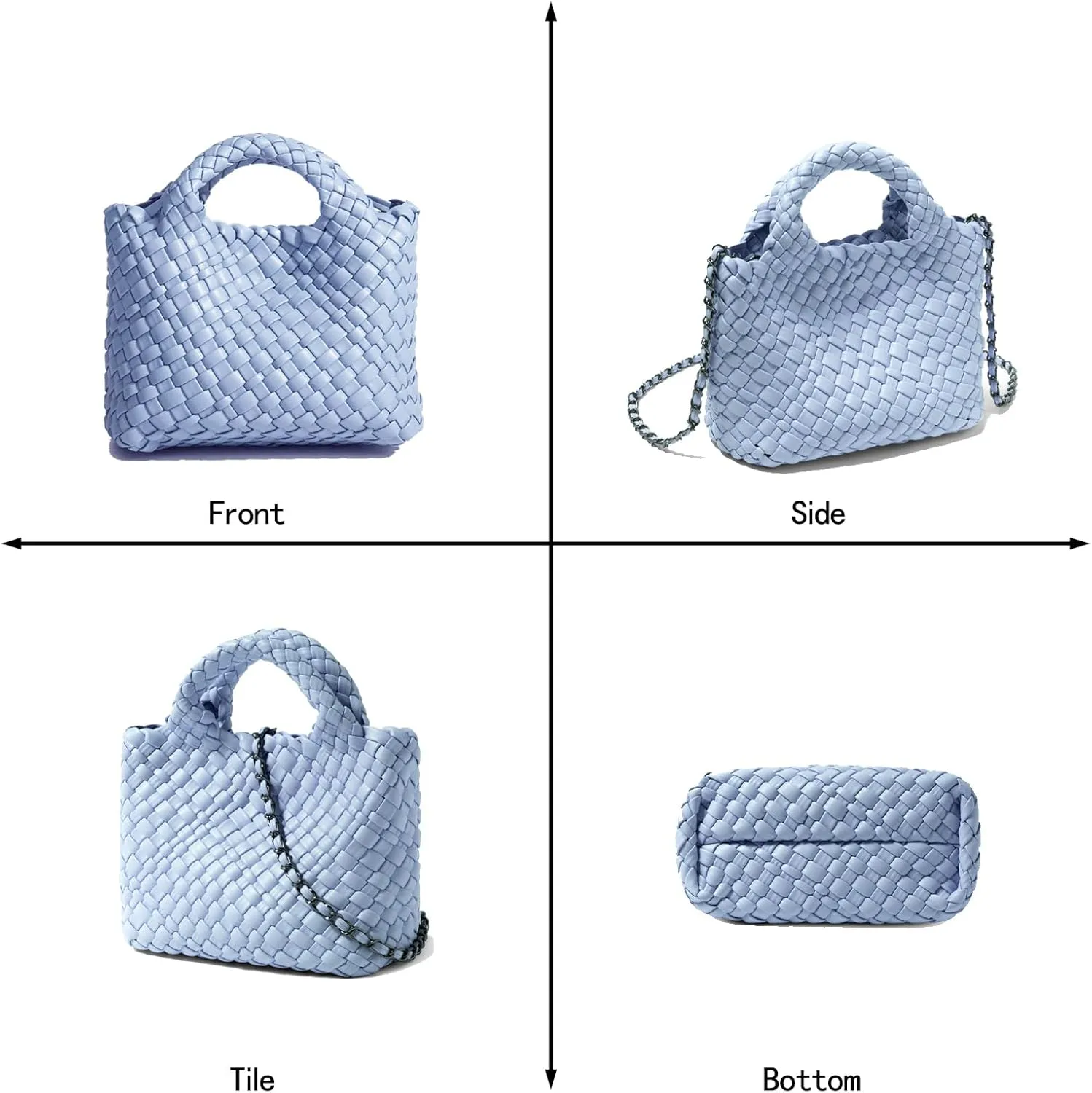 Woven Tote Bag for Women with Coin Purse, Foldable Chain Small Crossbody Handbags, Fashion Shoulder Bag, Hobo Satchel
