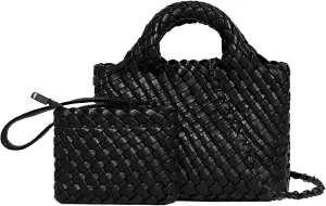Woven Tote Bag for Women with Coin Purse, Foldable Chain Small Crossbody Handbags, Fashion Shoulder Bag, Hobo Satchel