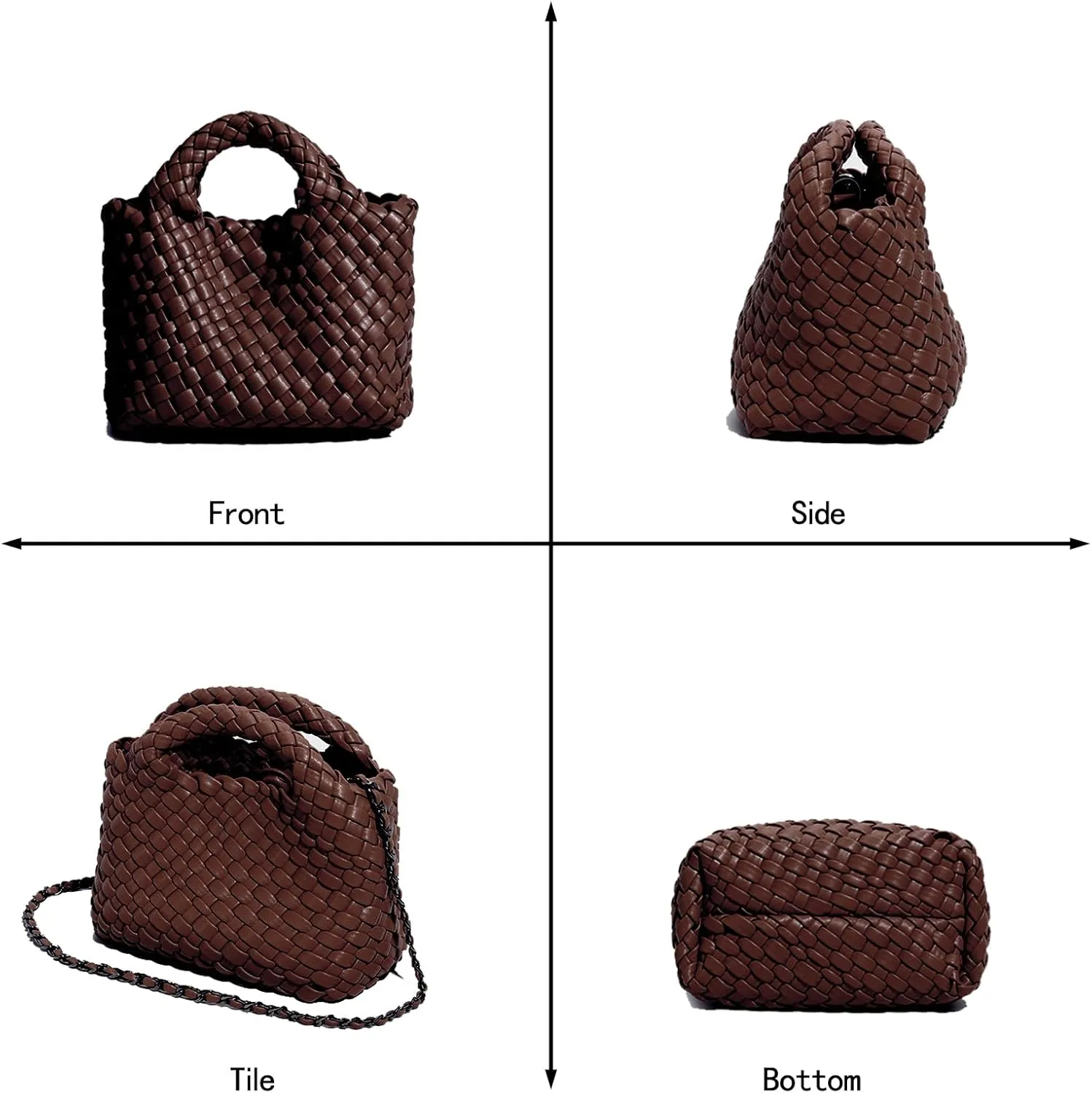 Woven Tote Bag for Women with Coin Purse, Foldable Chain Small Crossbody Handbags, Fashion Shoulder Bag, Hobo Satchel