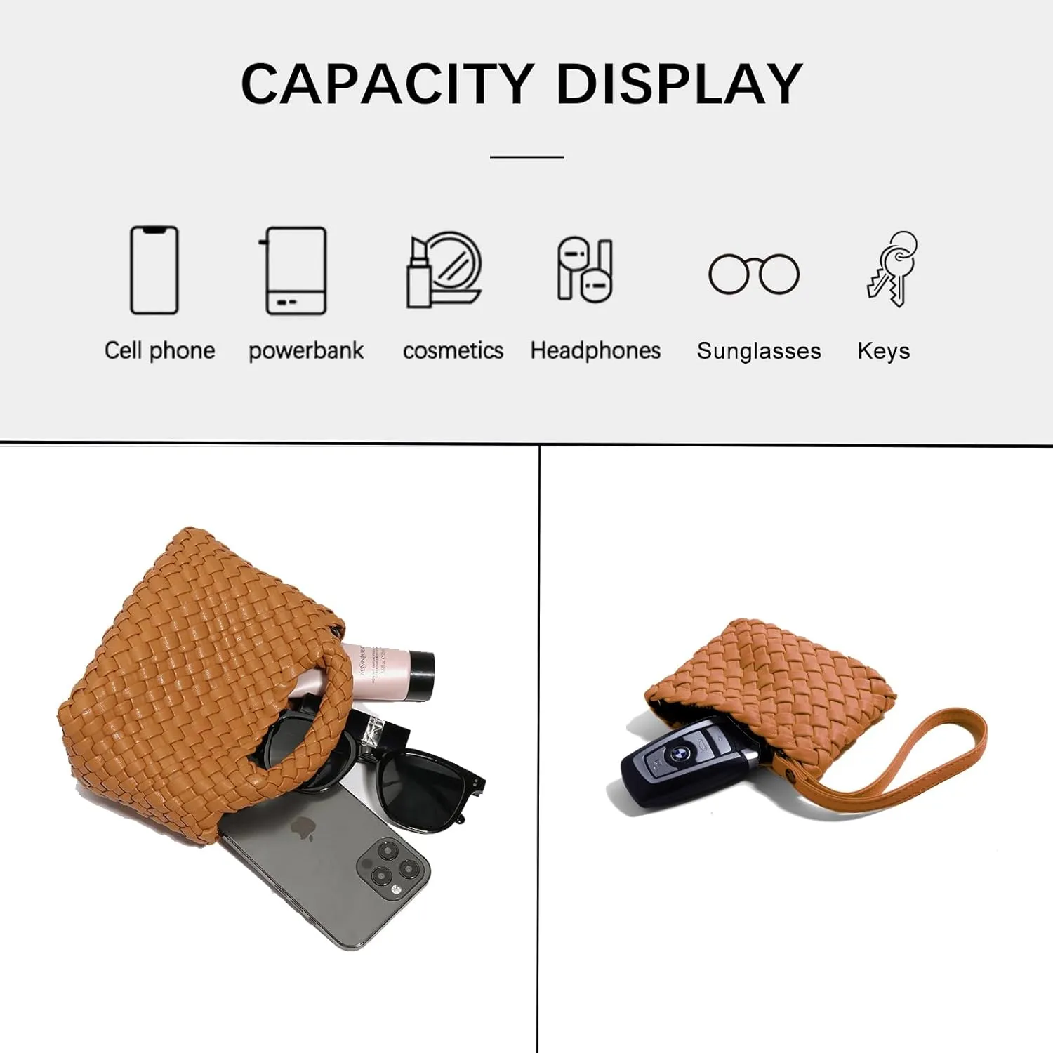 Woven Tote Bag for Women with Coin Purse, Foldable Chain Small Crossbody Handbags, Fashion Shoulder Bag, Hobo Satchel