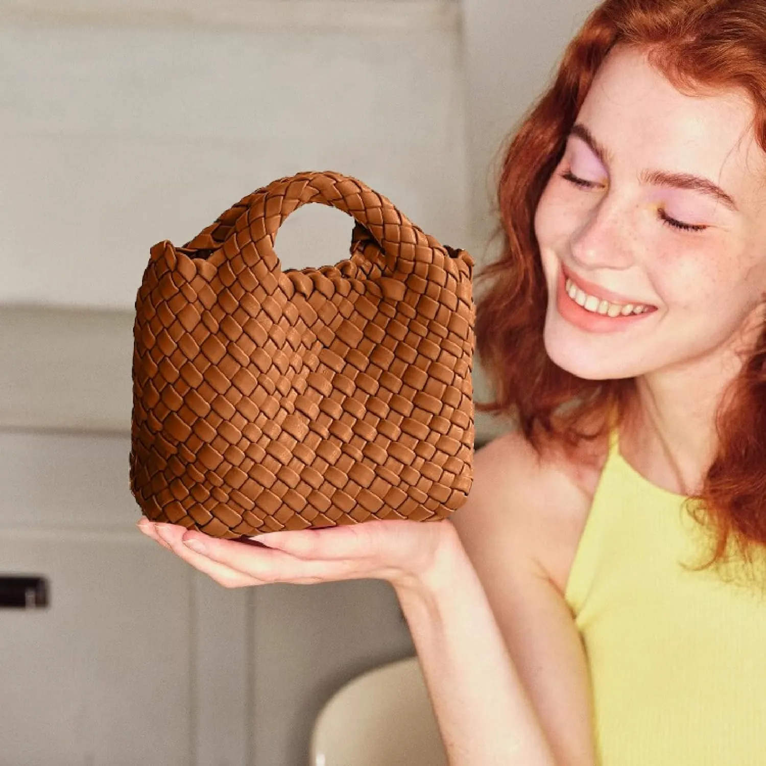 Woven Tote Bag for Women with Coin Purse, Foldable Chain Small Crossbody Handbags, Fashion Shoulder Bag, Hobo Satchel