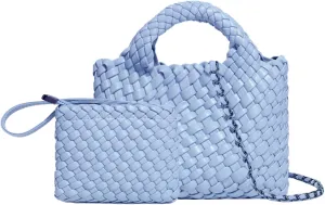 Woven Tote Bag for Women with Coin Purse, Foldable Chain Small Crossbody Handbags, Fashion Shoulder Bag, Hobo Satchel