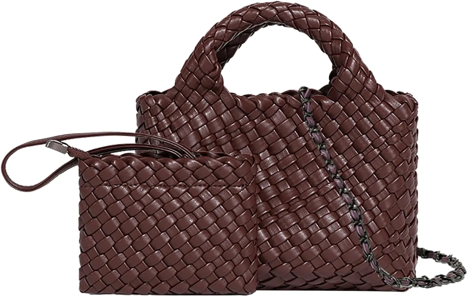 Woven Tote Bag for Women with Coin Purse, Foldable Chain Small Crossbody Handbags, Fashion Shoulder Bag, Hobo Satchel