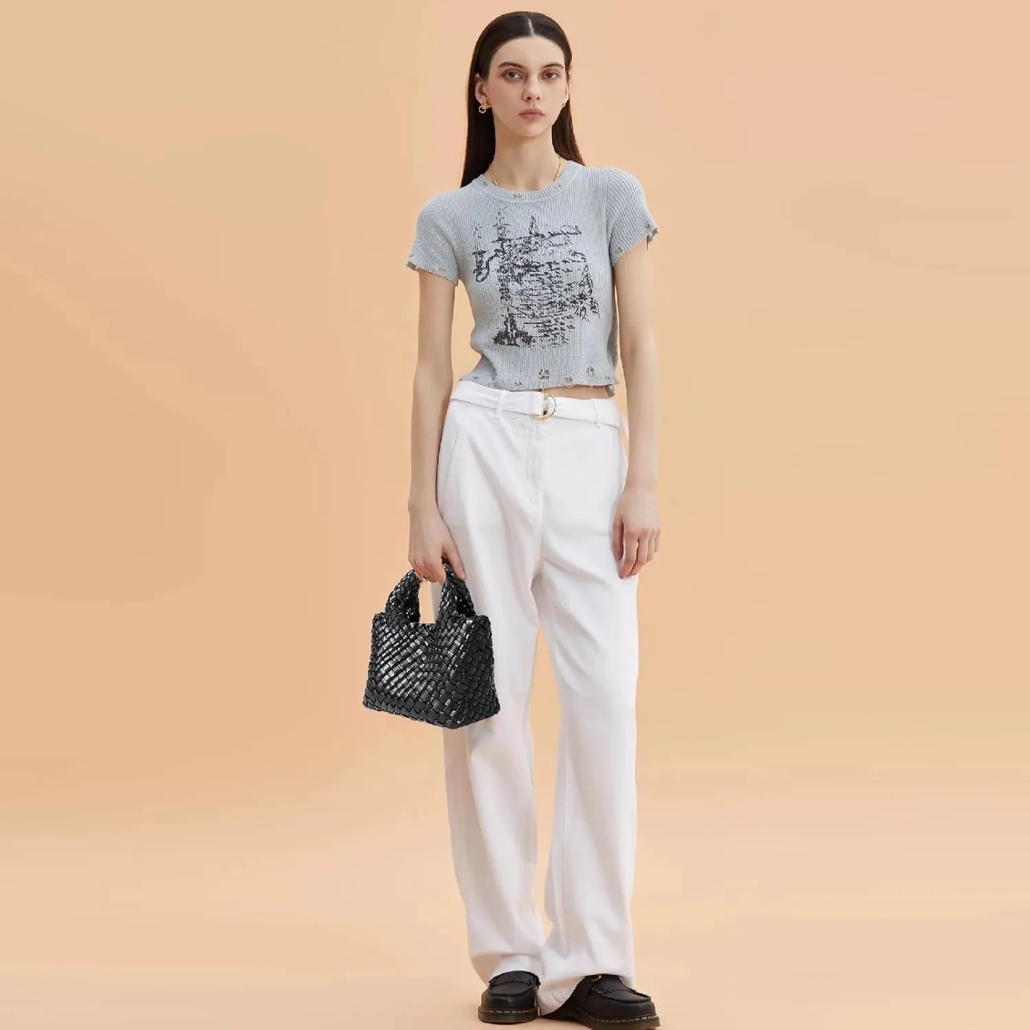 Woven Tote Bag for Women with Coin Purse, Foldable Chain Small Crossbody Handbags, Fashion Shoulder Bag, Hobo Satchel