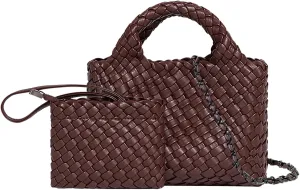 Woven Tote Bag for Women with Coin Purse, Foldable Chain Small Crossbody Handbags, Fashion Shoulder Bag, Hobo Satchel