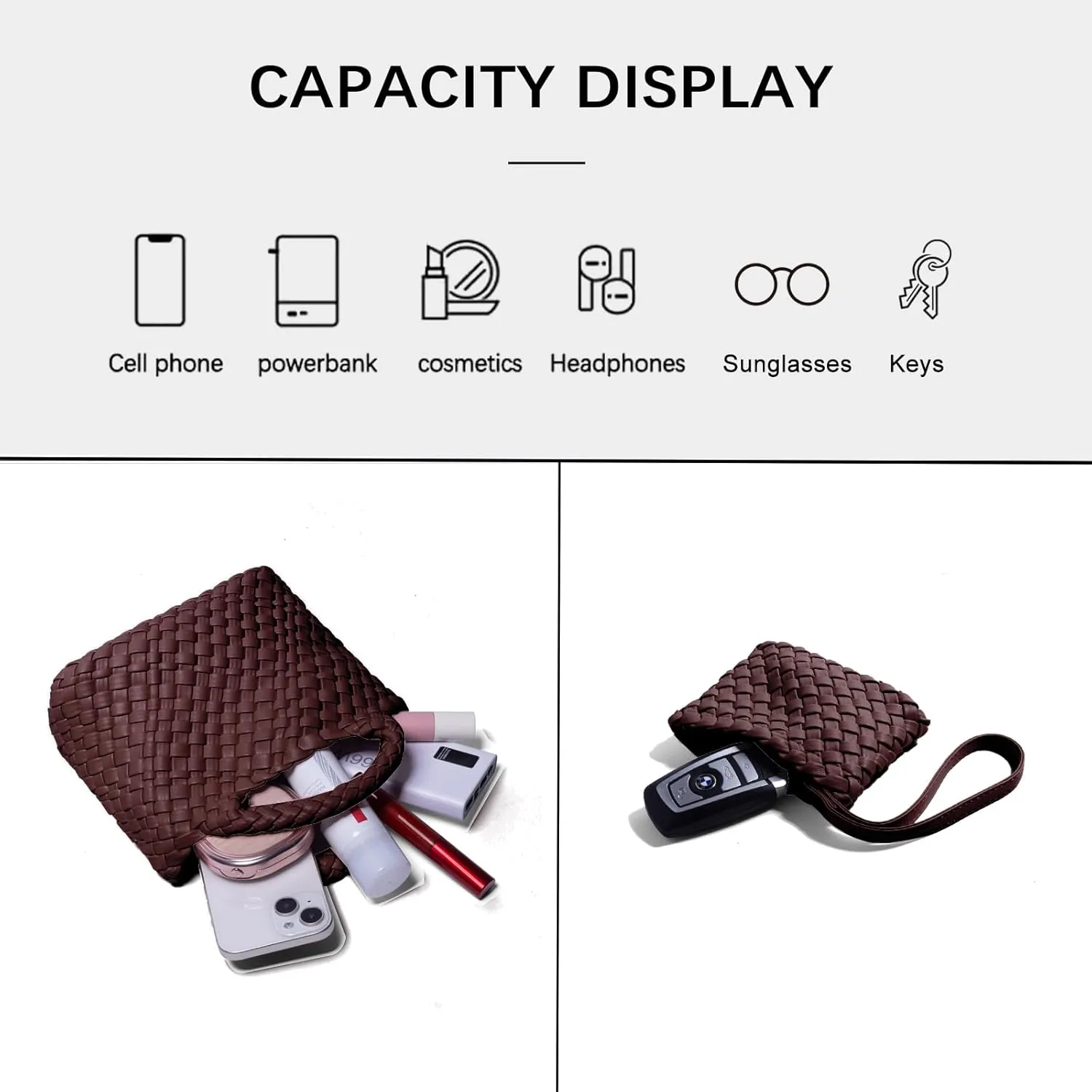 Woven Tote Bag for Women with Coin Purse, Foldable Chain Small Crossbody Handbags, Fashion Shoulder Bag, Hobo Satchel