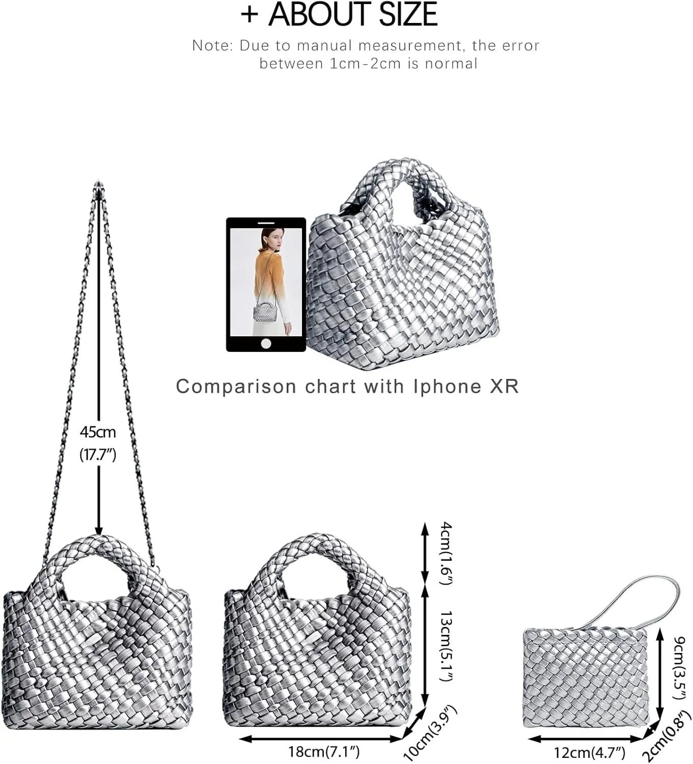 Woven Tote Bag for Women with Coin Purse, Foldable Chain Small Crossbody Handbags, Fashion Shoulder Bag, Hobo Satchel
