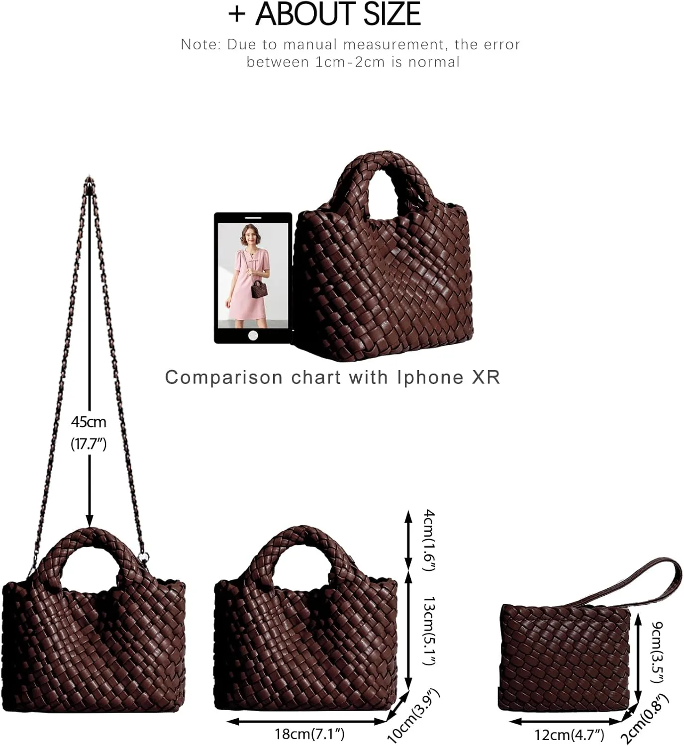 Woven Tote Bag for Women with Coin Purse, Foldable Chain Small Crossbody Handbags, Fashion Shoulder Bag, Hobo Satchel