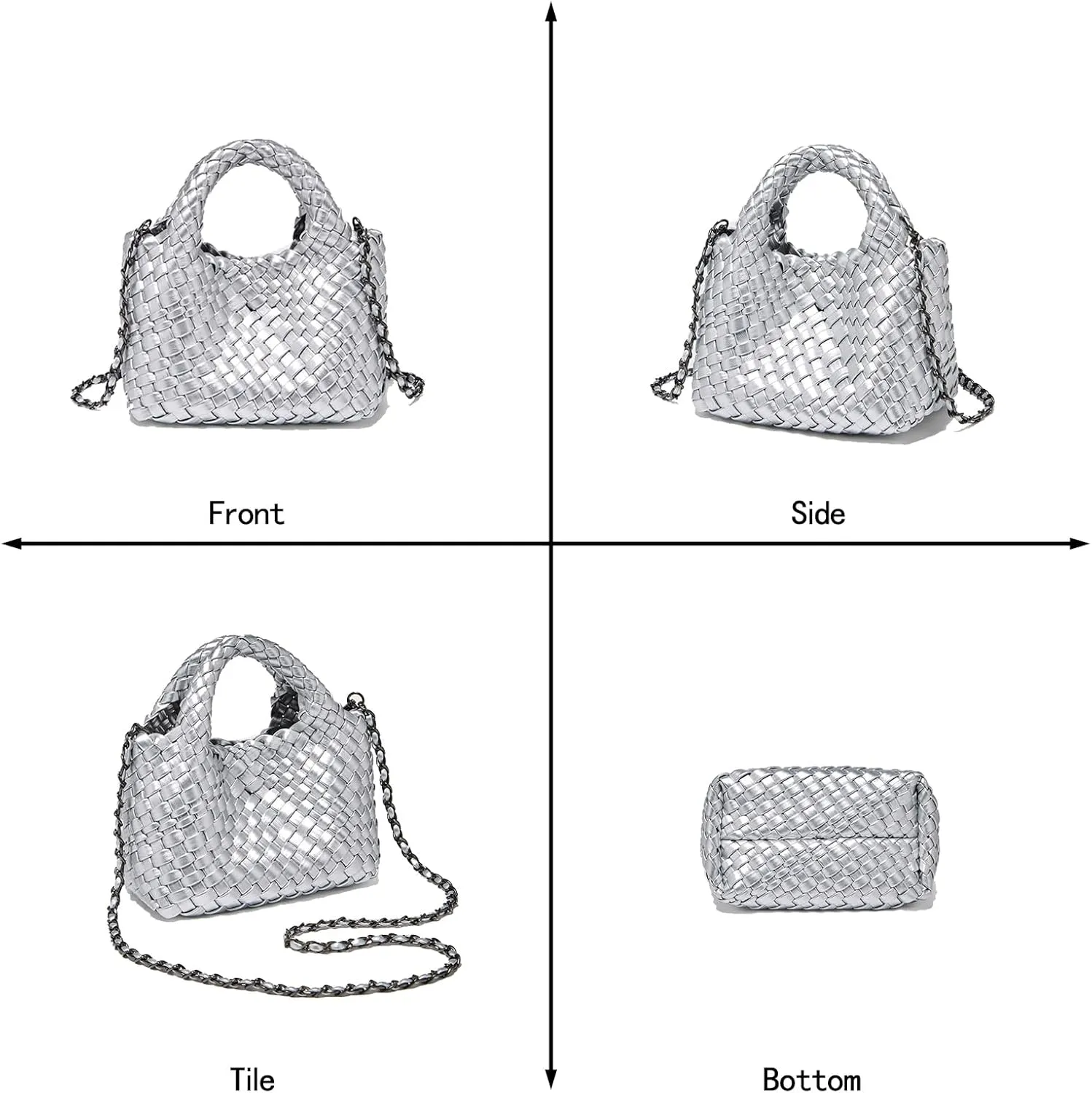 Woven Tote Bag for Women with Coin Purse, Foldable Chain Small Crossbody Handbags, Fashion Shoulder Bag, Hobo Satchel