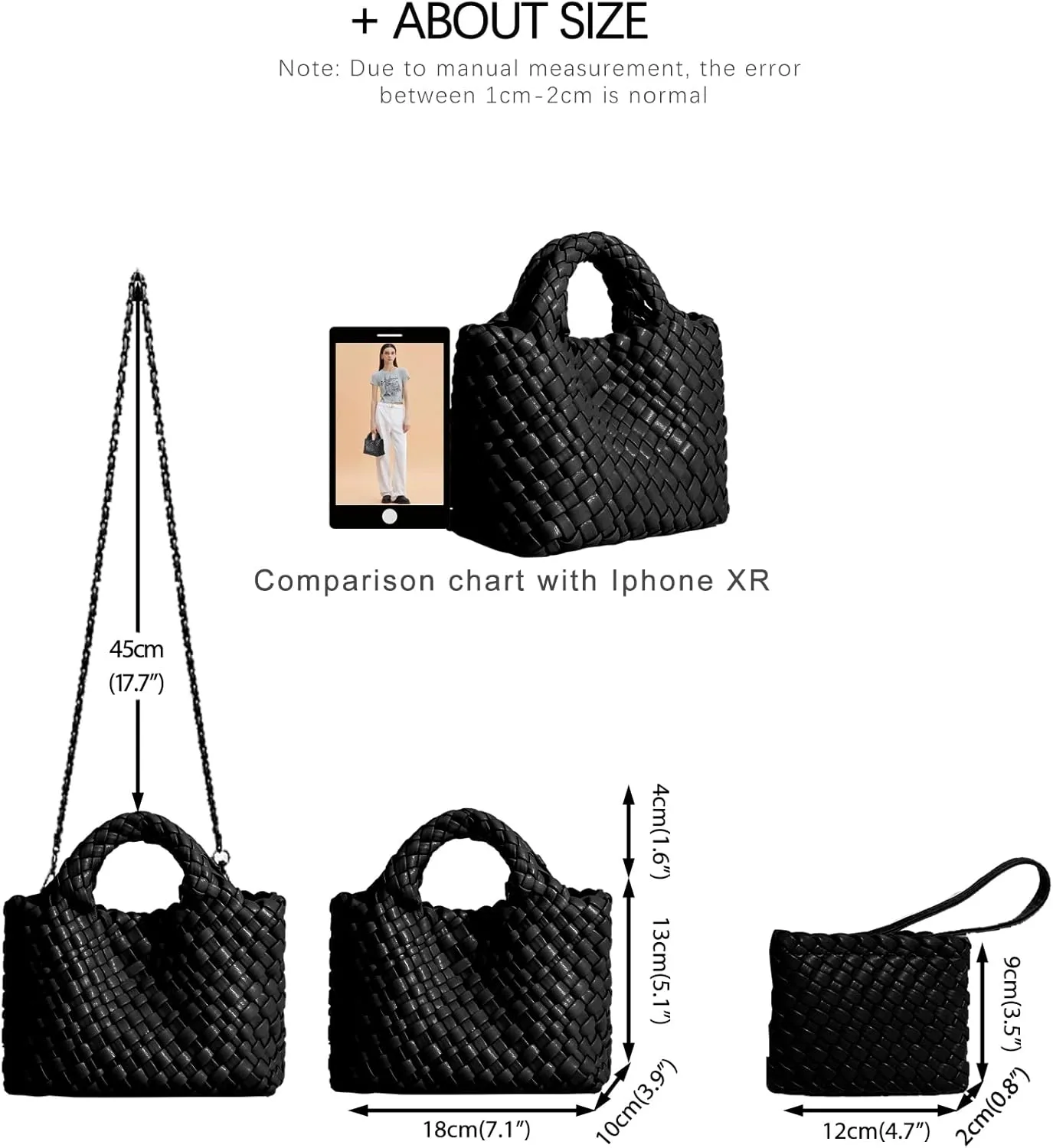 Woven Tote Bag for Women with Coin Purse, Foldable Chain Small Crossbody Handbags, Fashion Shoulder Bag, Hobo Satchel