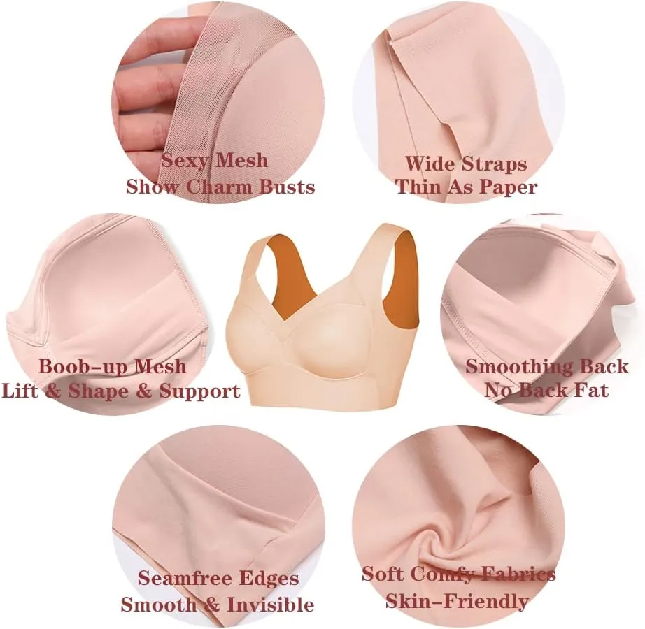 WOWENY Seamless Bras for Women Sleep Leisure Sports Yoga Bra Padded Wireless Thin Soft Comfy Pullover Tops Plus Size