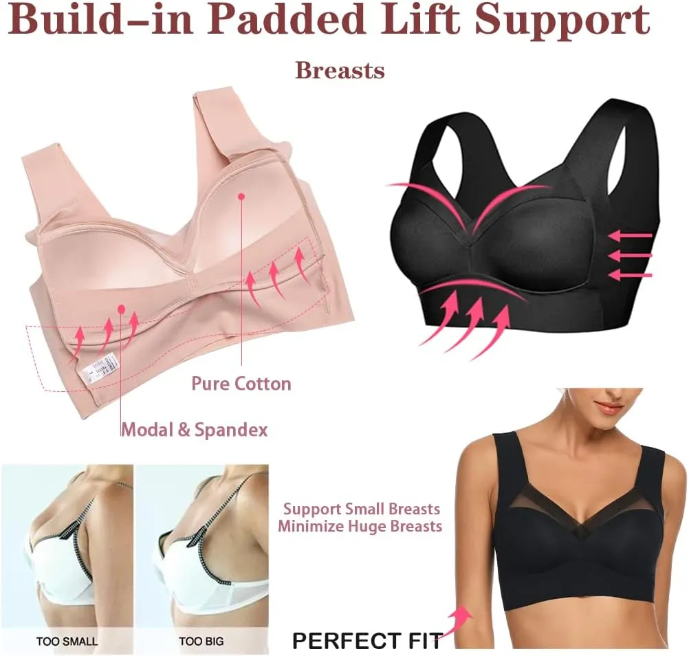 WOWENY Seamless Bras for Women Sleep Leisure Sports Yoga Bra Padded Wireless Thin Soft Comfy Pullover Tops Plus Size