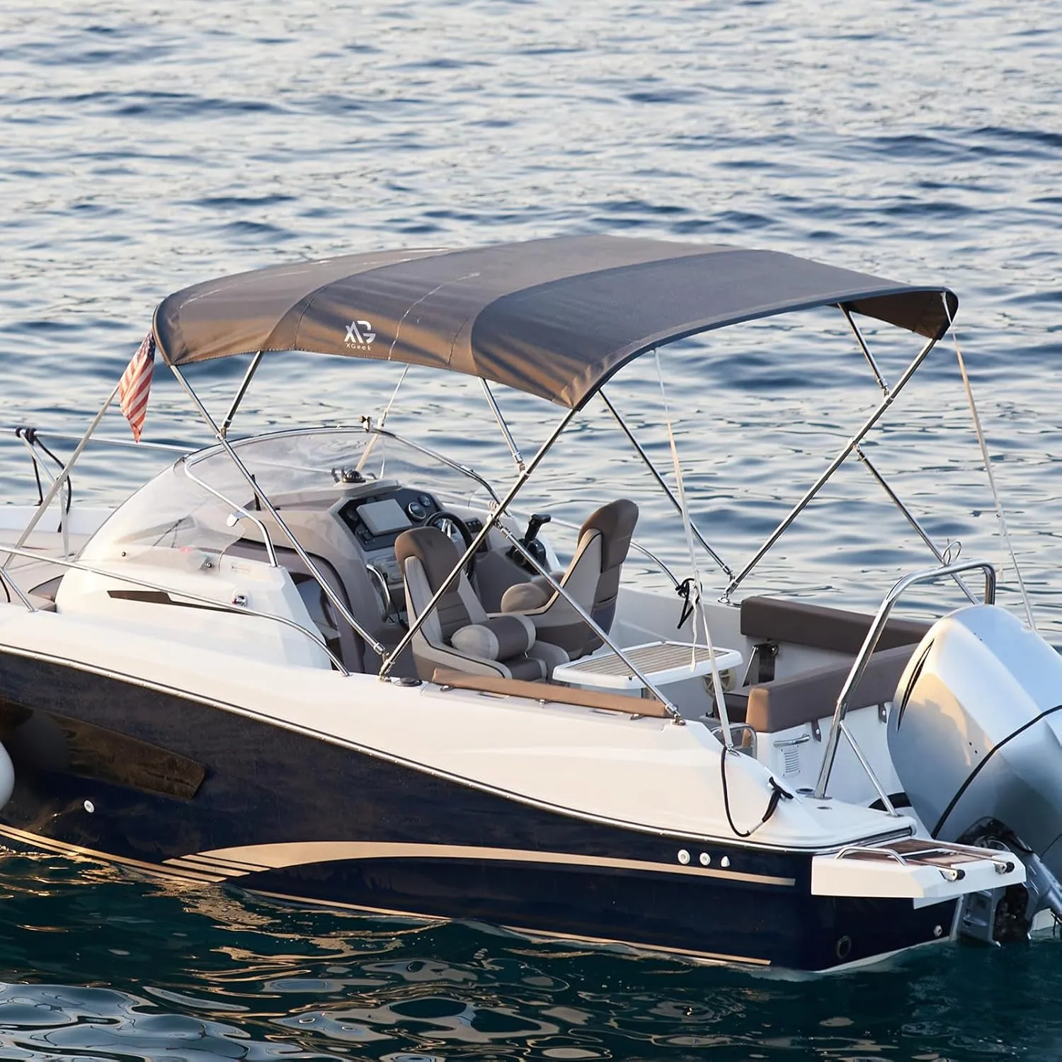 XGeek Bimini Top,3Bow/4Bow Bimini Tops for Boats,Jon Boat Canopy Ideal for Most Vessels with Rear Support Pole and Storage Boot