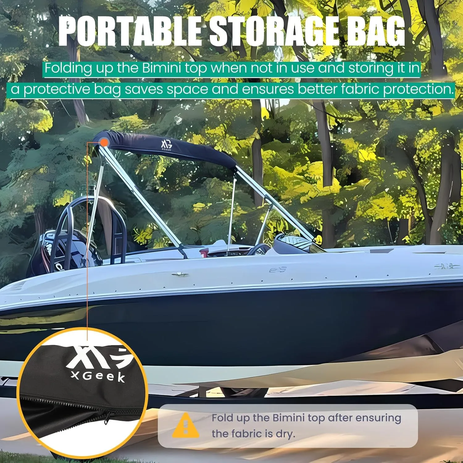 XGeek Bimini Top,3Bow/4Bow Bimini Tops for Boats,Jon Boat Canopy Ideal for Most Vessels with Rear Support Pole and Storage Boot