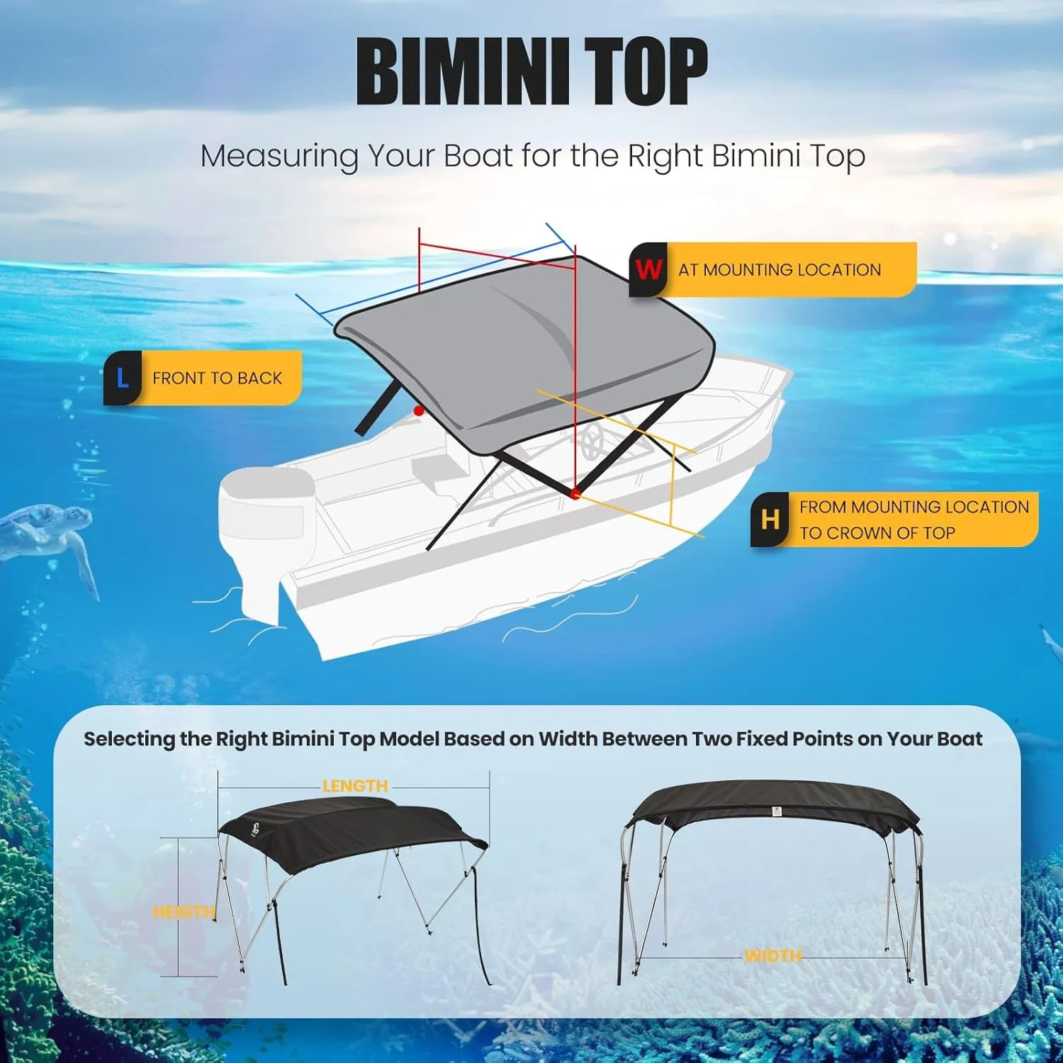 XGeek Bimini Top,3Bow/4Bow Bimini Tops for Boats,Jon Boat Canopy Ideal for Most Vessels with Rear Support Pole and Storage Boot