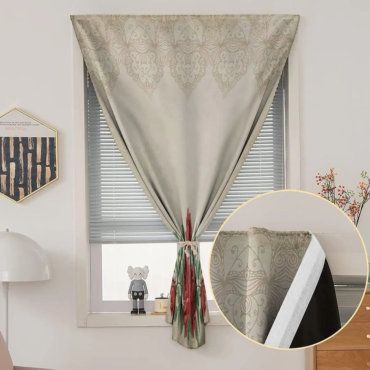 XISUNYA Adjustable Blackout Shades, Shabby Chic Portable Blackout Curtain, Vintage Glamour Background with Red Rose Love Print Living Room Bedroom Window Drapes,59W x84L Inches, for Bathroom Bedroom
