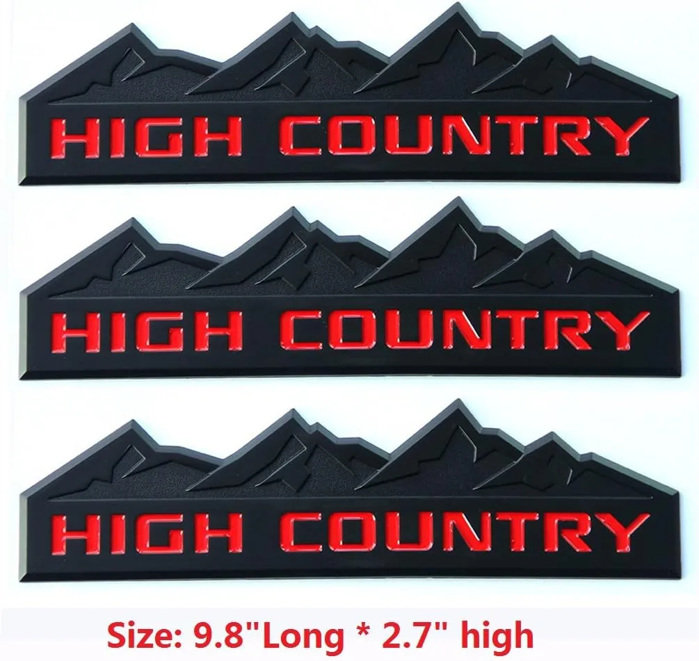 Yoaoo 3x Genuine Black High Country Emblem Badges Door Tailgate 3D Nameplate for Silverado 1500 2500Hd Sierra 3500Hd OEM Red