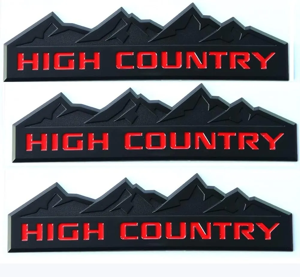 Yoaoo 3x Genuine Black High Country Emblem Badges Door Tailgate 3D Nameplate for Silverado 1500 2500Hd Sierra 3500Hd OEM Red