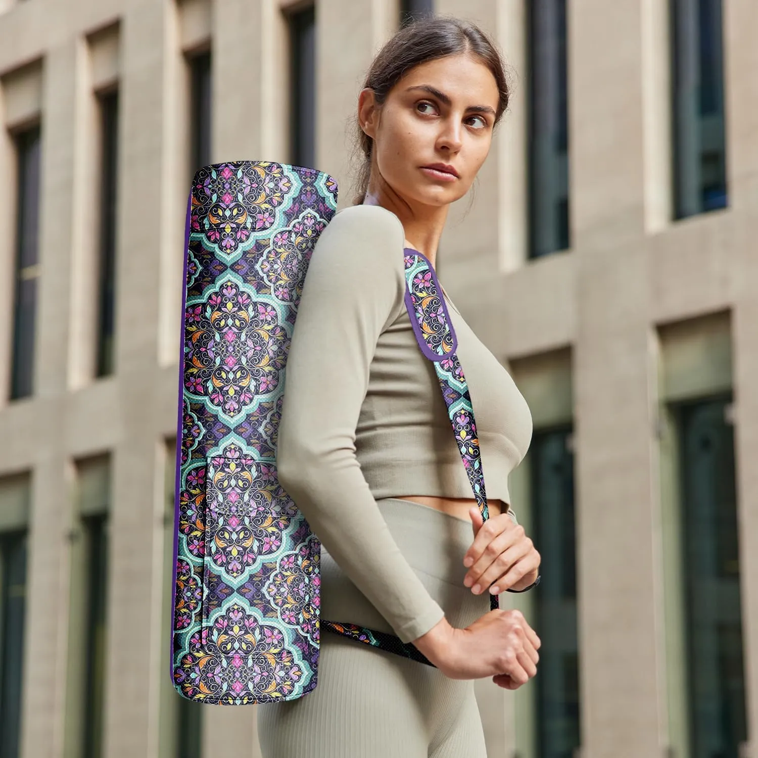 Yoga Mat Bag, Yoga Mat Carrier Full-Zip Exercise Yoga Mat Carry Bag 2 Multi-Functional Storage Cargo Pockets, Adjustable Shoulder Strap and Handle,Fits Most Mats