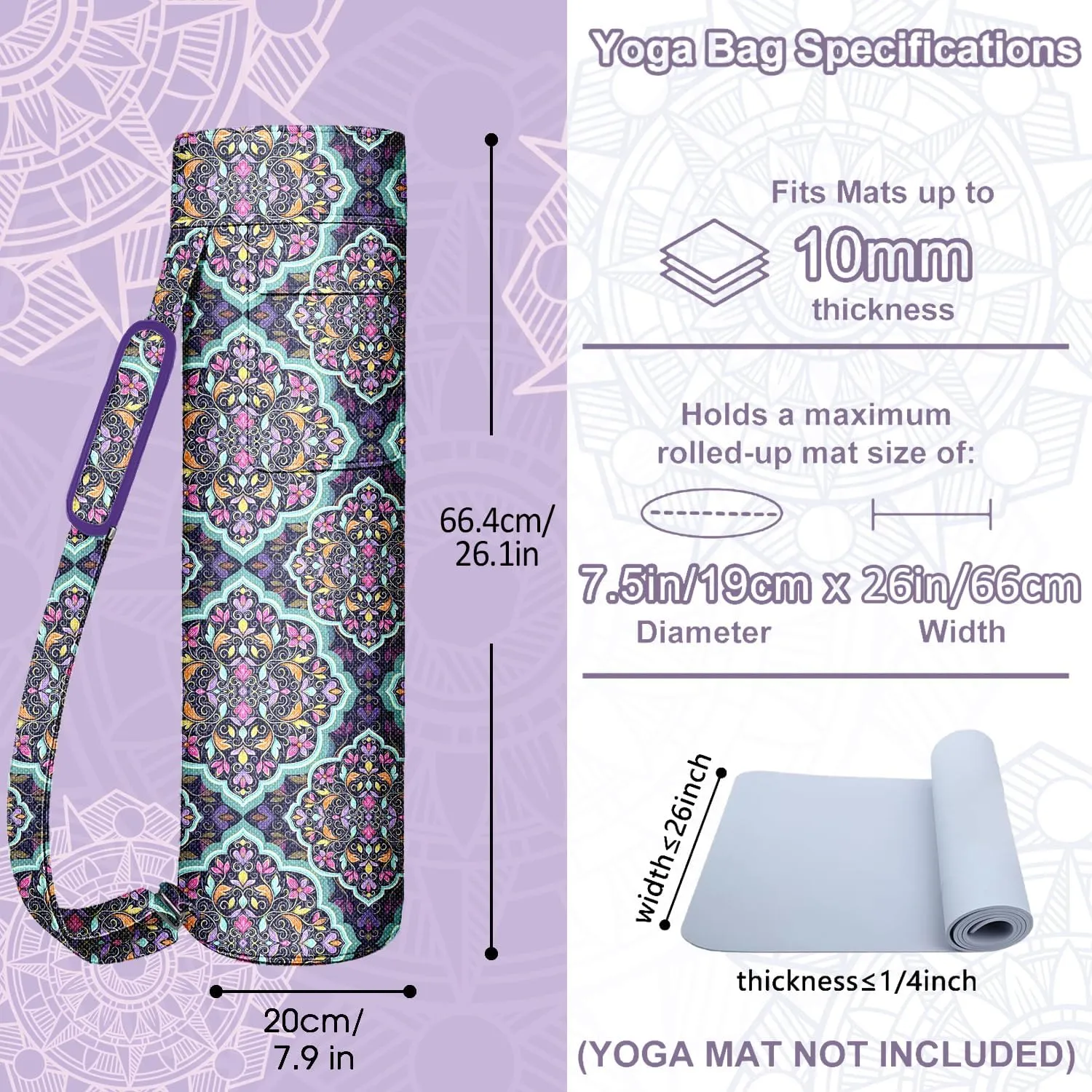Yoga Mat Bag, Yoga Mat Carrier Full-Zip Exercise Yoga Mat Carry Bag 2 Multi-Functional Storage Cargo Pockets, Adjustable Shoulder Strap and Handle,Fits Most Mats