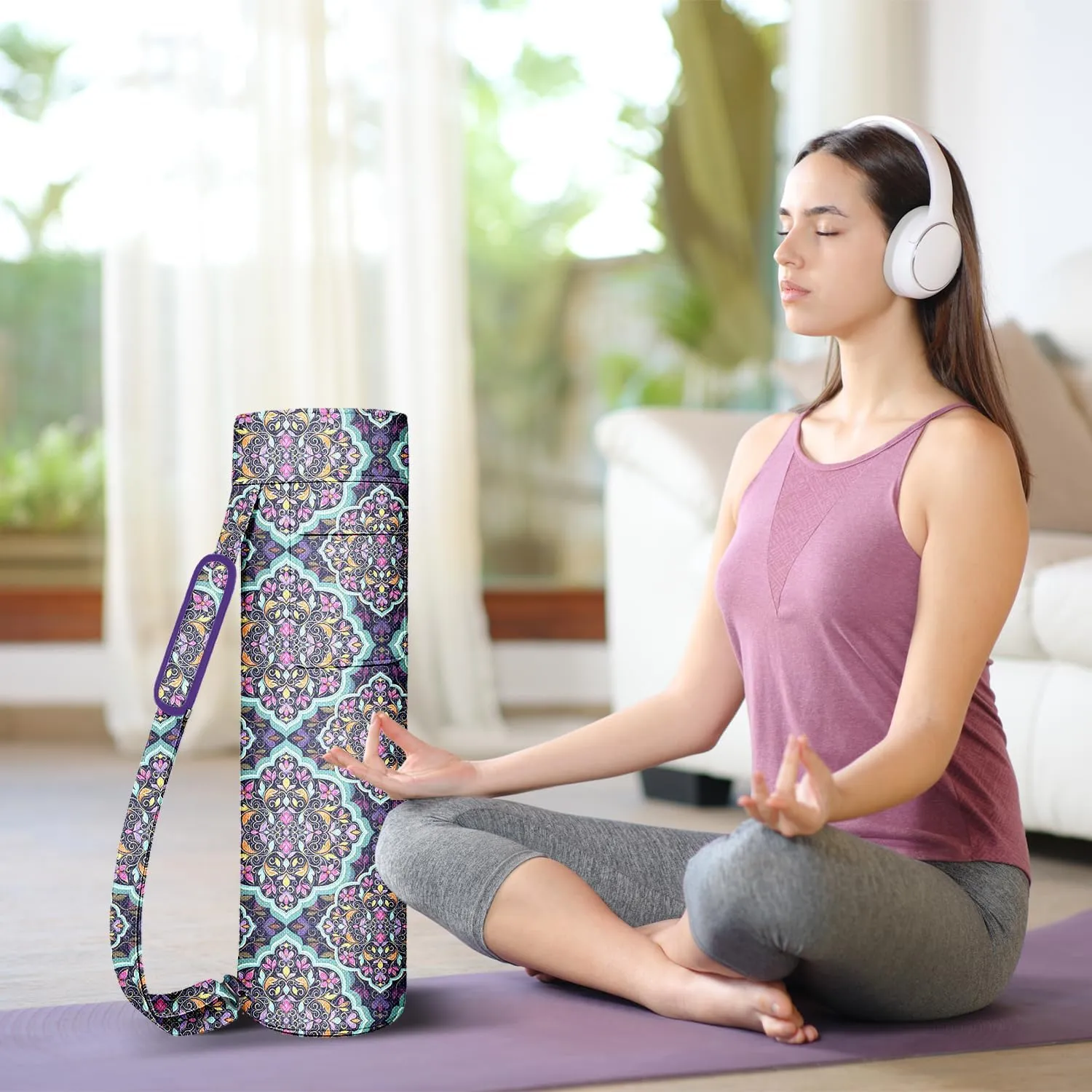 Yoga Mat Bag, Yoga Mat Carrier Full-Zip Exercise Yoga Mat Carry Bag 2 Multi-Functional Storage Cargo Pockets, Adjustable Shoulder Strap and Handle,Fits Most Mats