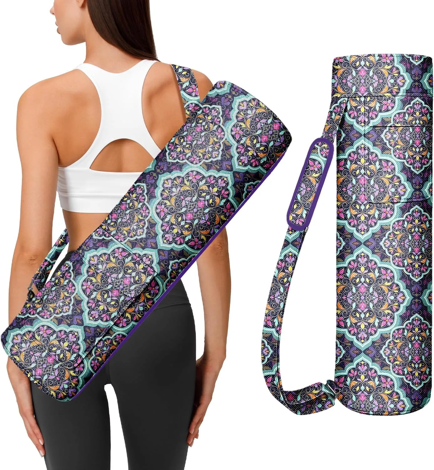 Yoga Mat Bag, Yoga Mat Carrier Full-Zip Exercise Yoga Mat Carry Bag 2 Multi-Functional Storage Cargo Pockets, Adjustable Shoulder Strap and Handle,Fits Most Mats