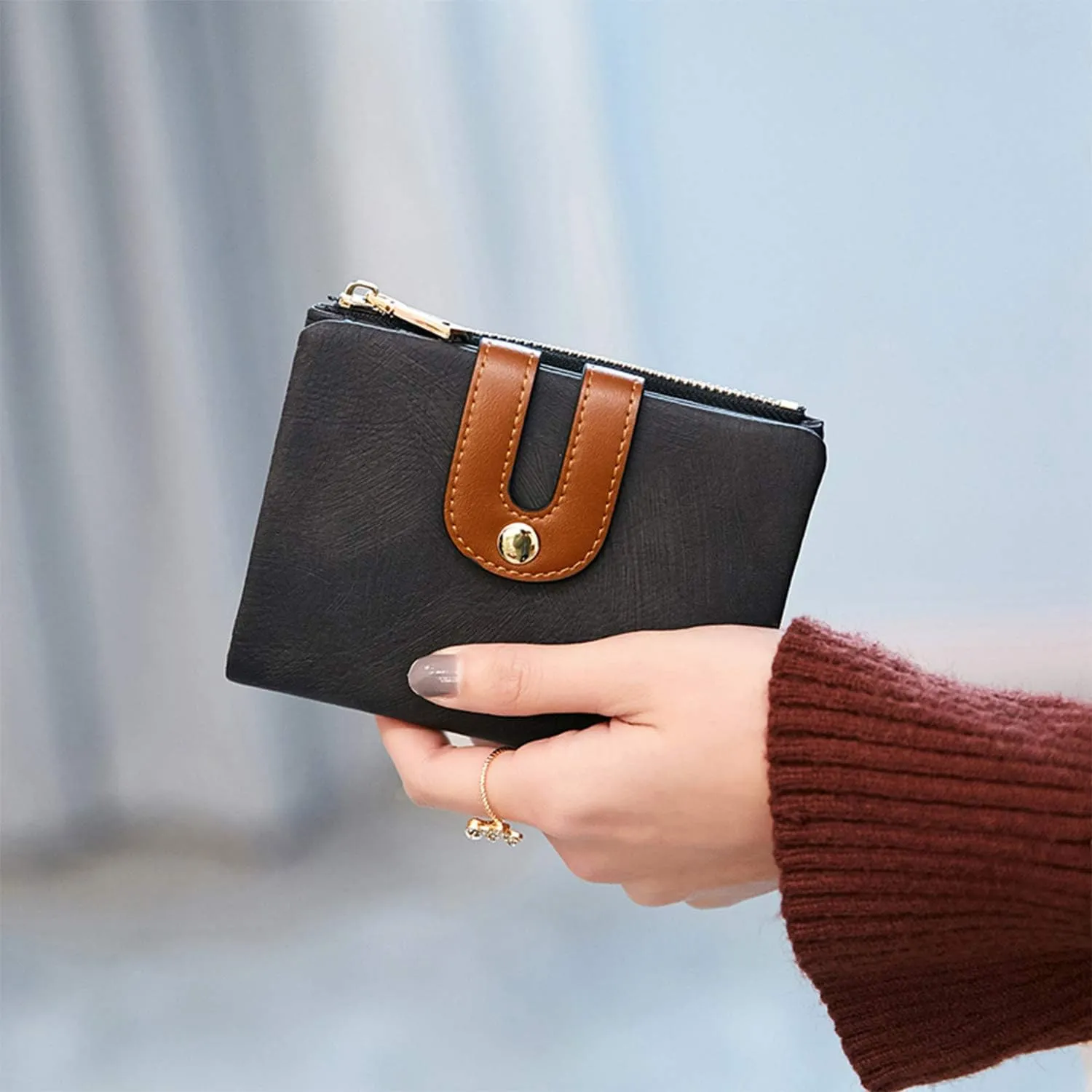 YOTOO TOPKULL Womens Wallets Bifold Leather Small Wallets for Women Mini Rfid Thin Billfolds Ladies Wallets Slim Compact with Zipper Coin Pocket (Black)